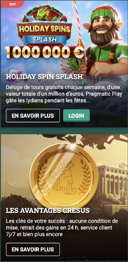 Autres promotions sur le site de Cresus Casino